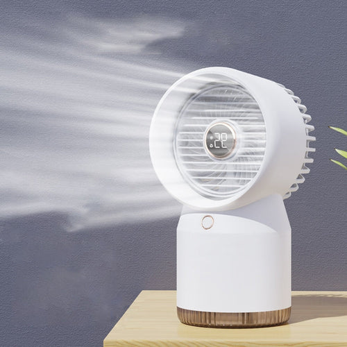 Spray Humidified LED Digital Display Office Home Fan, Style: 3600mAh Rechargeable(White) | Bowlift