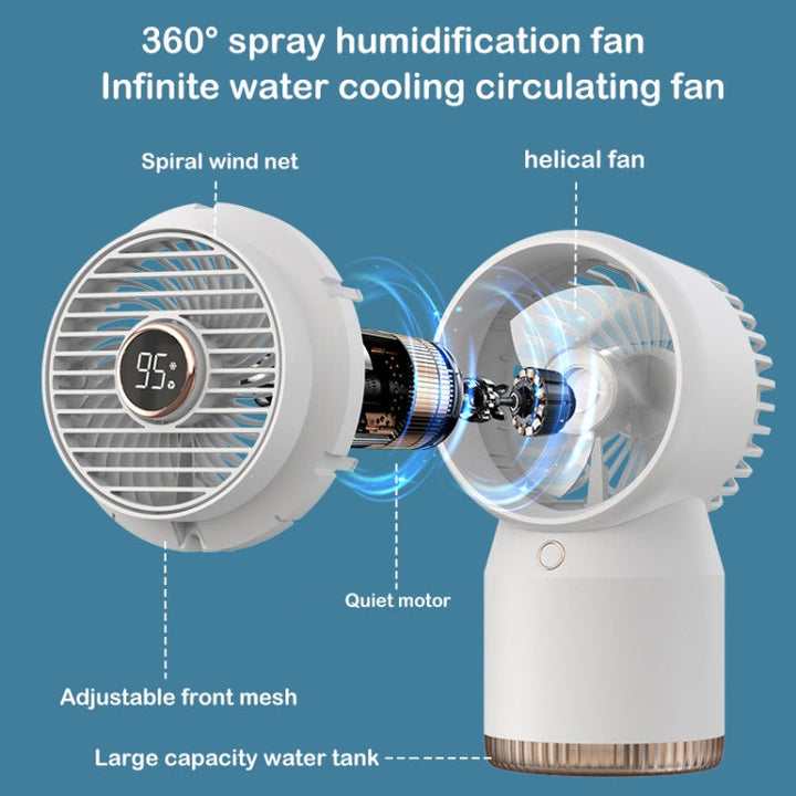Spray Humidified LED Digital Display Office Home Fan, Style: 3600mAh Rechargeable(White) | Bowlift