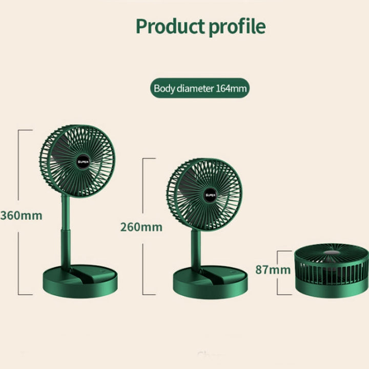Portable Folding Fan  Retractable Floor Standing Fan,Style: Rechargeable (Green) | Bowlift