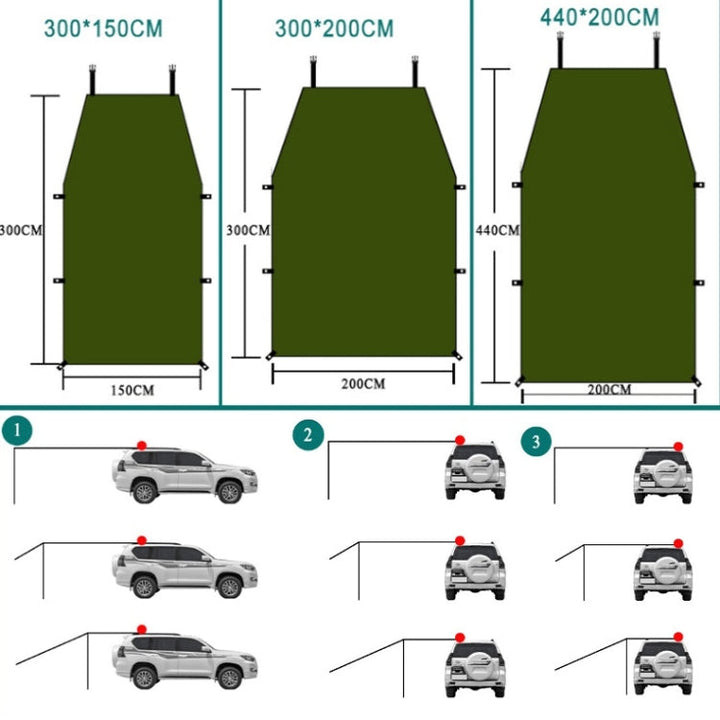BowLift | Outdoor Picnic Camping Tent Beside The Car Waterproof Sunshade 200x440cm (Dark Gray)