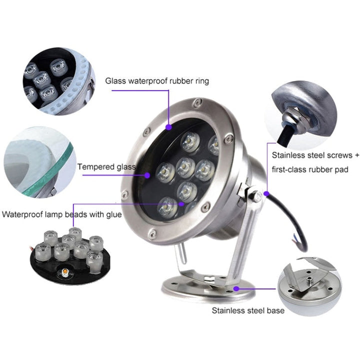 BowLift | LED Underwater Light Pool Fish Pond Fountain Waterproof Landscape Light 18W(Yellow)