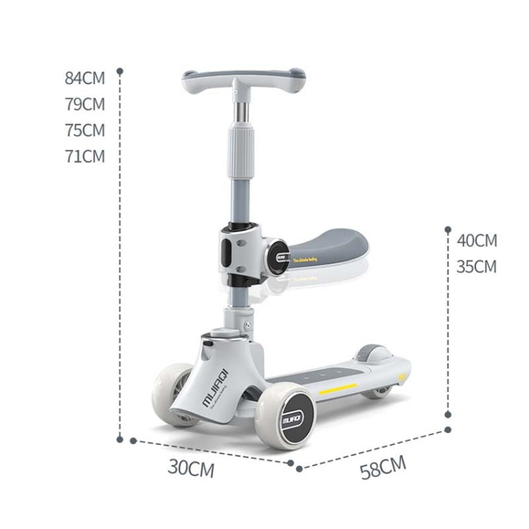 BowLift | MIJIAQI 01 3 In 1 Multifunctional Foldable Kids Scooter with Music and Lights, Specification: White Seat