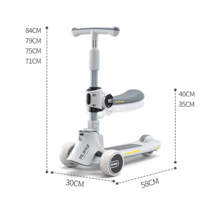 BowLift | MIJIAQI 01 3 In 1 Multifunctional Folding Kids Scooter with Music and Lights, Spec: Gray Seat