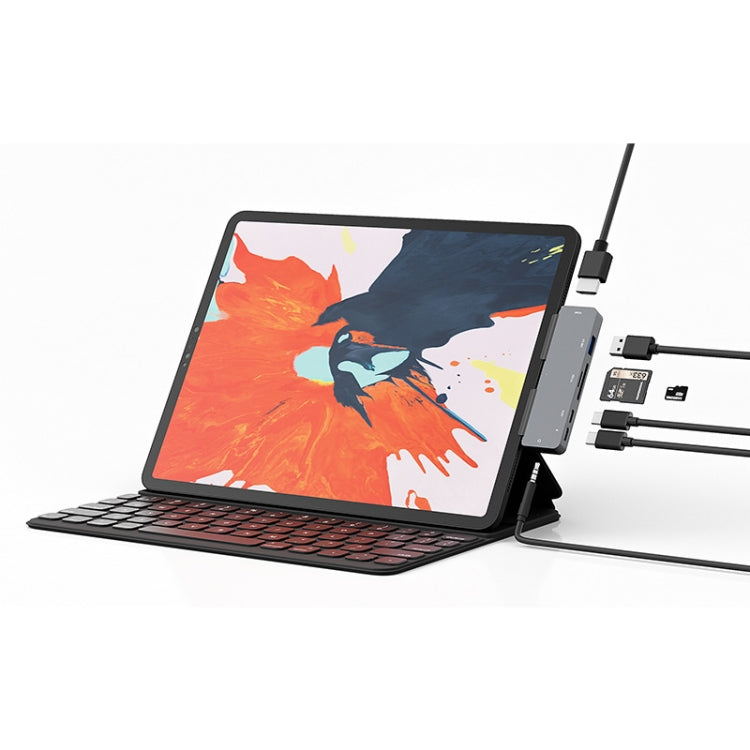 BowLift | For iPad Pro 7-in-1 HDMI 4K + 3.5 mm Audio + SD/TF + 1 USB 3.0 + USB-C/Type-C + PD USB-C Docking Station