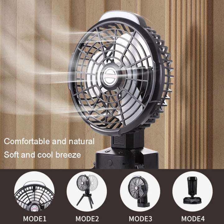 Outdoor Camping USB Charging Fan Tent Swing Head Fan With Tripod LED Light(Black) | Bowlift
