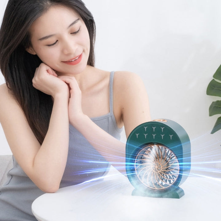 USB Spray Humidification Air Conditioning Fan Small Portable Desktop Air Cooler, Style: Charging (Green) | Bowlift