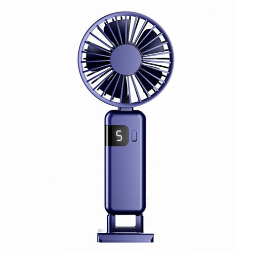 Portable Digital Display Hanging Neck Mute Small Fan USB Charging Handheld Foldable Fan(Blue) | Bowlift