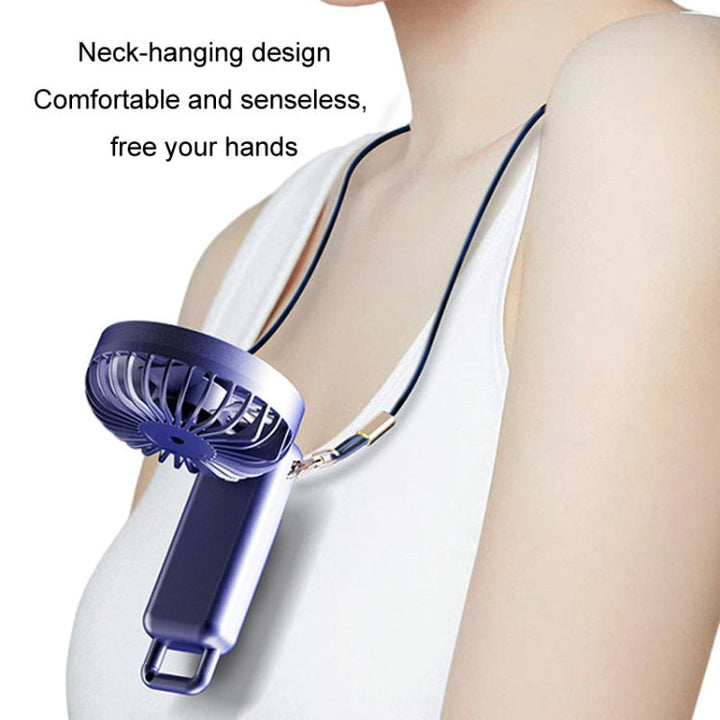 Portable Digital Display Hanging Neck Mute Small Fan USB Charging Handheld Foldable Fan(Blue) | Bowlift
