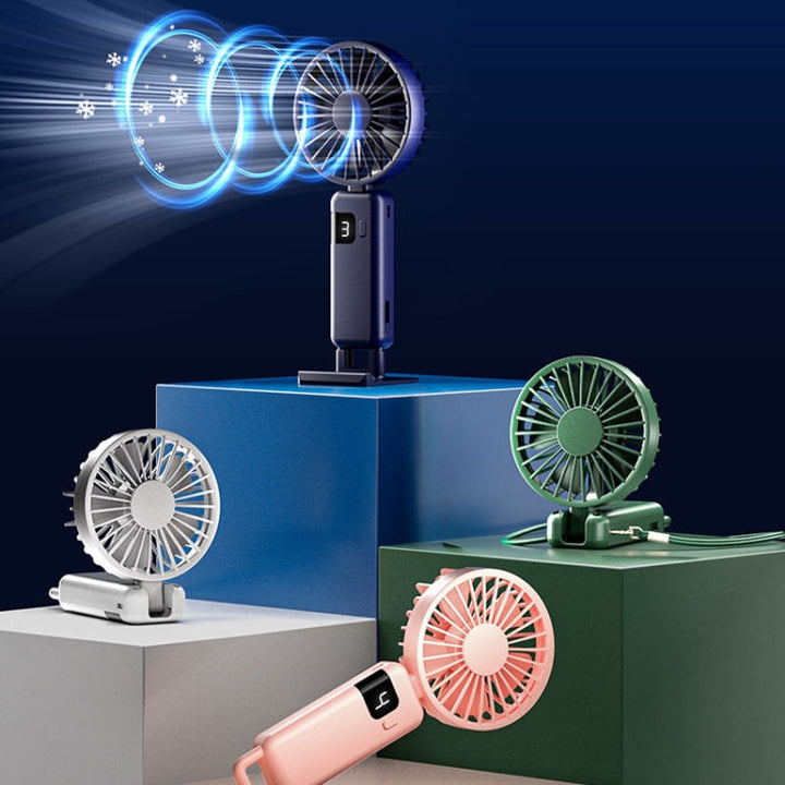 Portable Digital Display Hanging Neck Mute Small Fan USB Charging Handheld Foldable Fan(Blue) | Bowlift