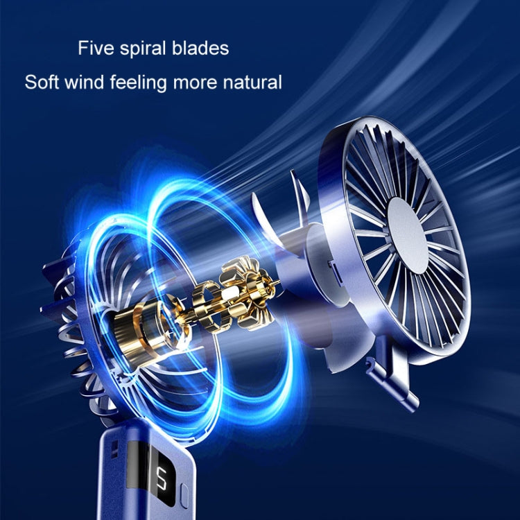 Portable Digital Display Hanging Neck Mute Small Fan USB Charging Handheld Foldable Fan(Blue) | Bowlift