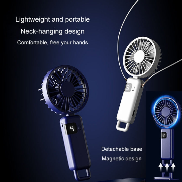 Portable Digital Display Hanging Neck Mute Small Fan USB Charging Handheld Foldable Fan(Blue) | Bowlift