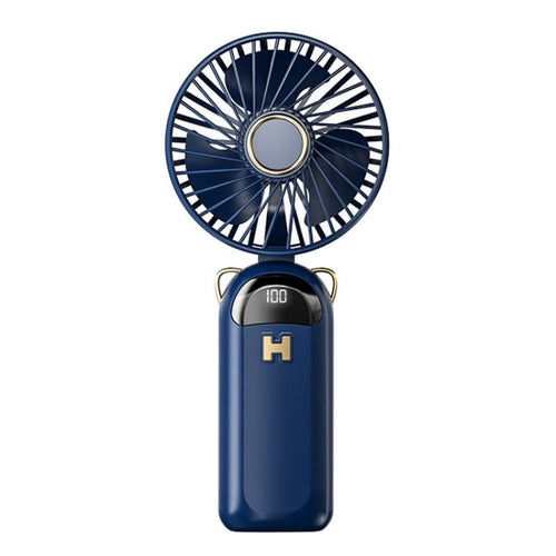 Foldable Digital Display USB Charging Fan Handheld Mute Hanging Neck Outdoor Small Fan(Blue) | Bowlift