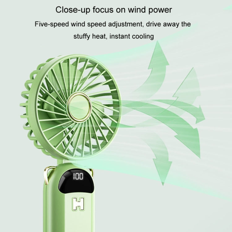 Foldable Digital Display USB Charging Fan Handheld Mute Hanging Neck Outdoor Small Fan(Blue) | Bowlift