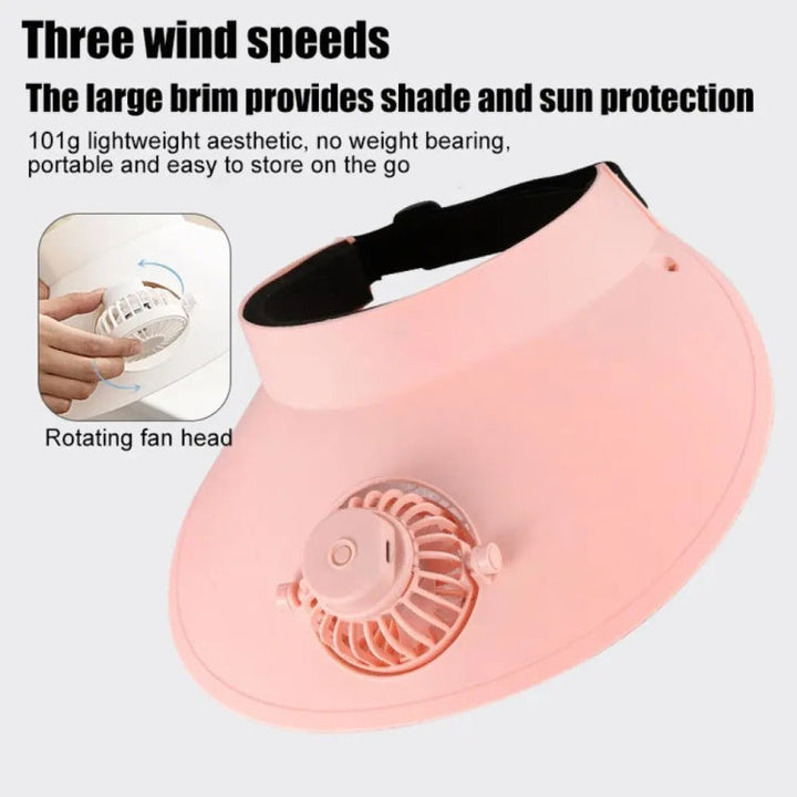 Summer Outdoor Sun Protection Adjustable Rotating Fan Sun Hat(Pink) | Bowlift