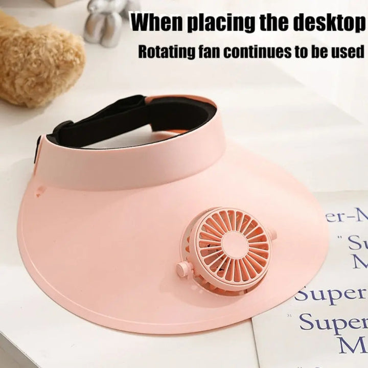 Summer Outdoor Sun Protection Adjustable Rotating Fan Sun Hat(Pink) | Bowlift