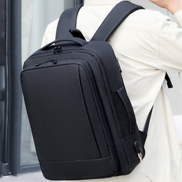 BowLift | Expandable waterproof laptop backpack for business with USB port (Black)