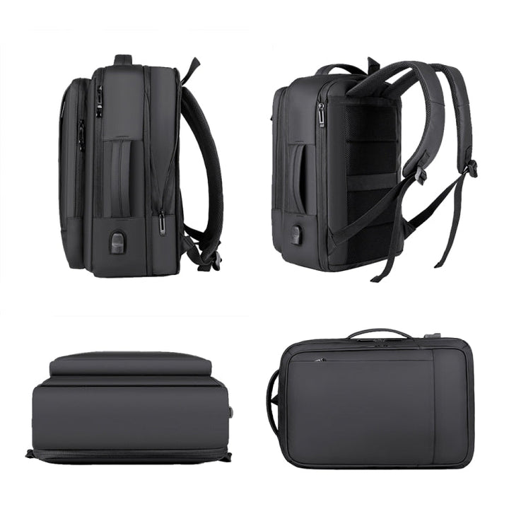 BowLift | Expandable waterproof laptop backpack for business with USB port (Black)