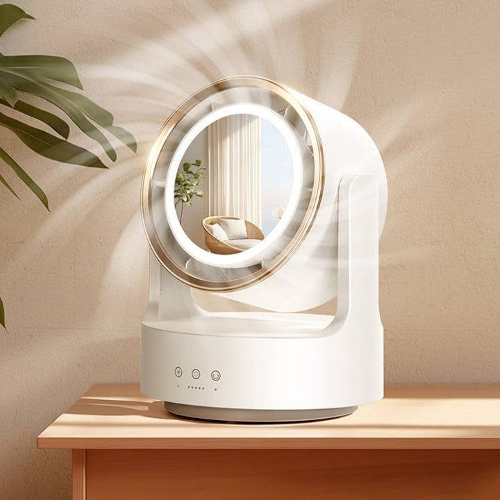 3 In 1 Multifunctional Desktop Fan with LED Light Cosmetic Mirror USB Plug Non-Oscillating | Bowlift