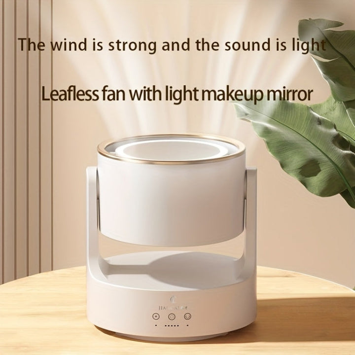 3 In 1 Multifunctional Desktop Fan with LED Light Cosmetic Mirror USB Plug Non-Oscillating | Bowlift