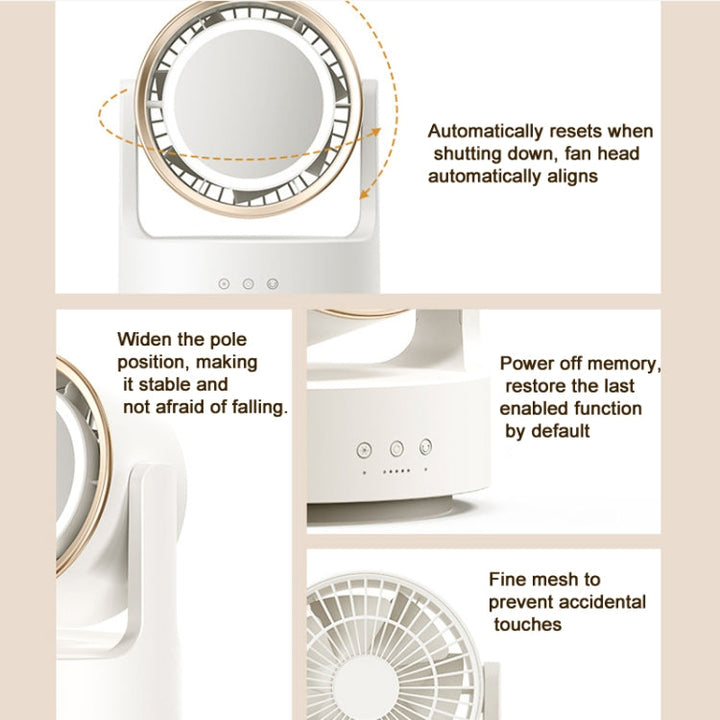 3 In 1 Multifunctional Desktop Fan with LED Light Cosmetic Mirror USB Plug Non-Oscillating | Bowlift