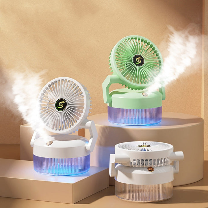 USB Charging Folding Desktop Spray Humidification Fan with Night Light(Green) | Bowlift