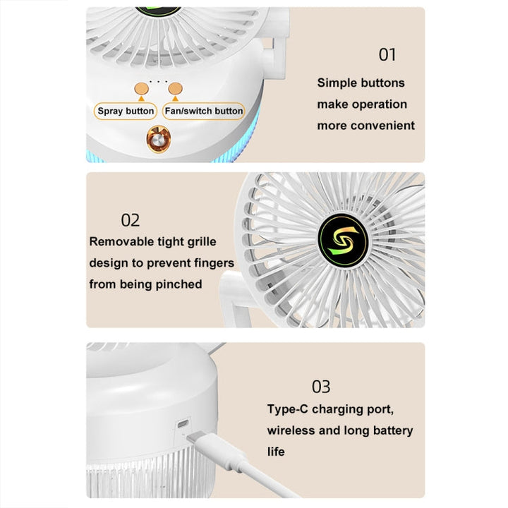 USB Charging Folding Desktop Spray Humidification Fan with Night Light(Green) | Bowlift