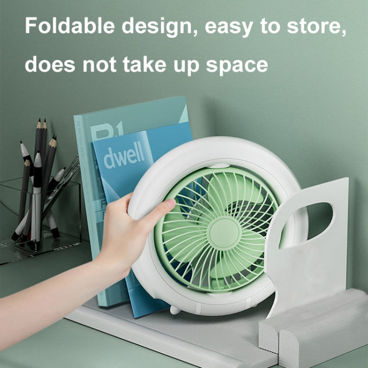 Night Light Desktop Folding Fan Outdoor Camping Hanging Mini Fan, Color: Green Upgraded | Bowlift
