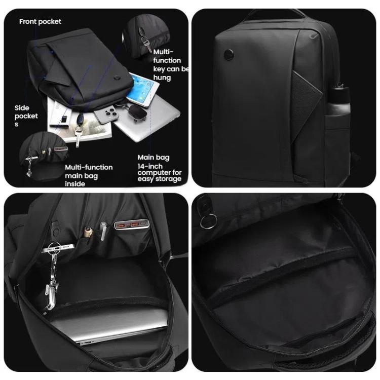 BowLift | Men's 14-Inch Laptop Backpack Waterproof Large Capacity Business Commuter Backpack (Black)