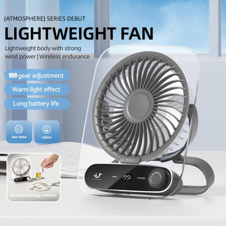 199-speed Desktop wall-mounted Fan With Handle & Light Built-in  Aromatherapy Cotton(Clear Black) | Bowlift