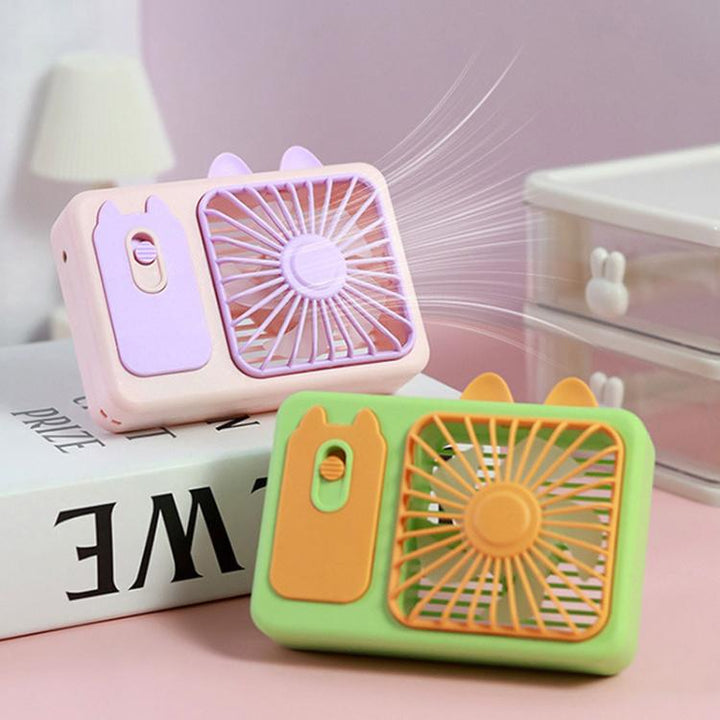 Cute Cartoon Kitten Camera Handheld Large Wind Rechargeable Fan With Stand Desktop Fan(Pink) | Bowlift