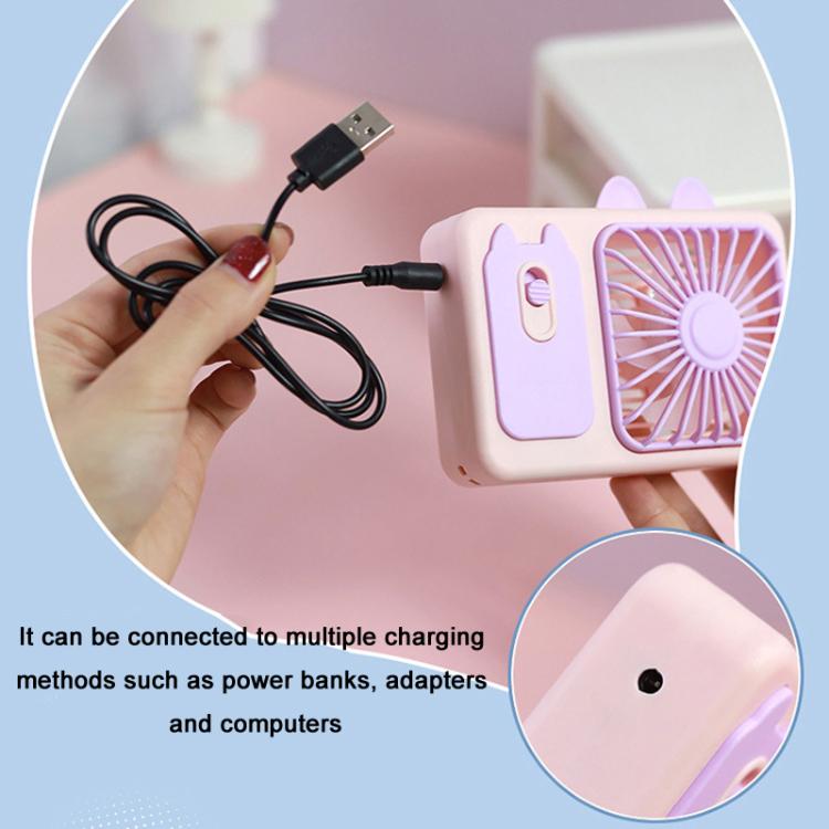 Cute Cartoon Kitten Camera Handheld Large Wind Rechargeable Fan With Stand Desktop Fan(Pink) | Bowlift