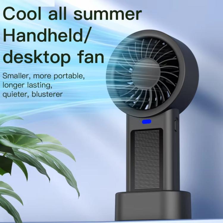 Solar Powered Handheld & Desk Fan with 5-Speed Turbo 12 Blades USB Type-C Fast Charging(Black) | Bowlift