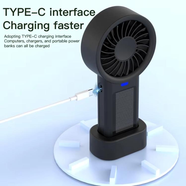 Solar Powered Handheld & Desk Fan with 5-Speed Turbo 12 Blades USB Type-C Fast Charging(Black) | Bowlift