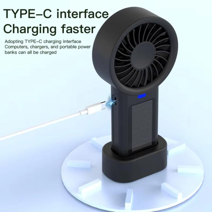 Solar Powered Handheld & Desk Fan with 5-Speed Turbo 12 Blades USB Type-C Fast Charging(Black) | Bowlift