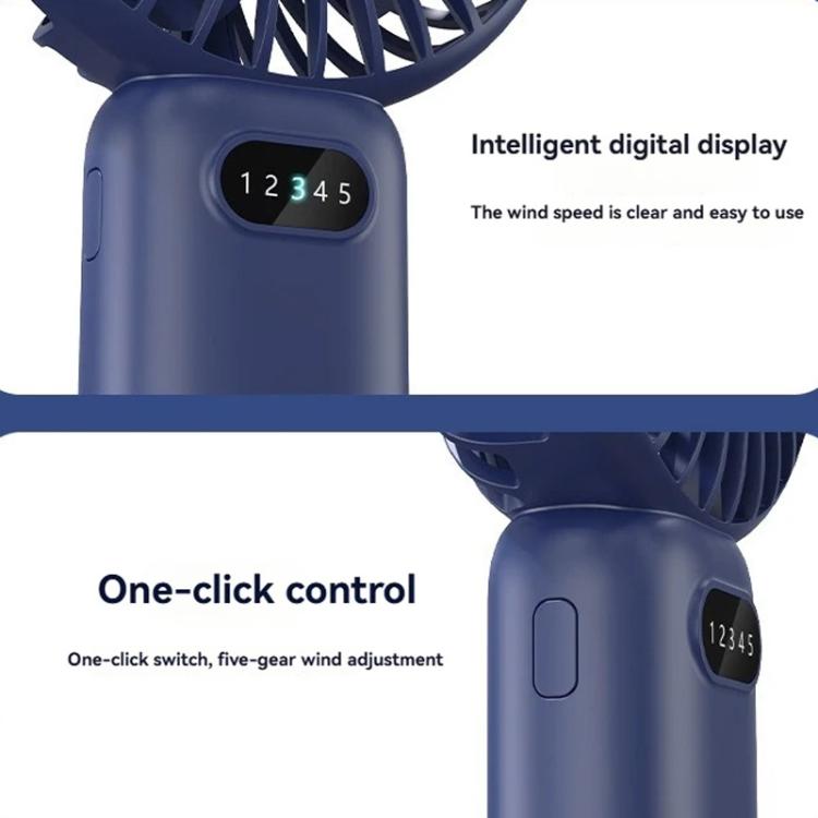 5-speed Wind Speed Handheld USB Charging Small Fan With Desktop Stand(Dark Blue) | Bowlift