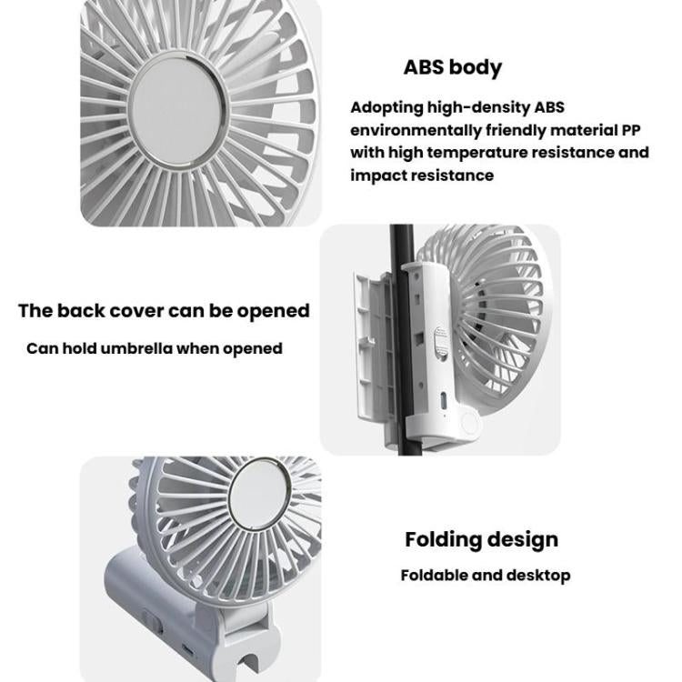 Folding Hanging Umbrella Fan USB Handheld Portable Umbrella Clip Fan Compact Desktop Fan(Black) | Bowlift