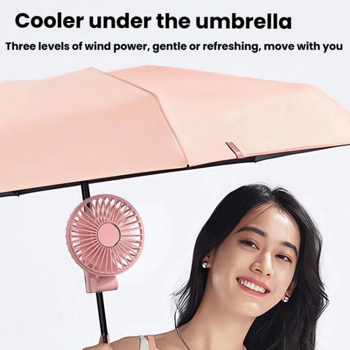 Folding Hanging Umbrella Fan USB Handheld Portable Umbrella Clip Fan Compact Desktop Fan(Pink) | Bowlift