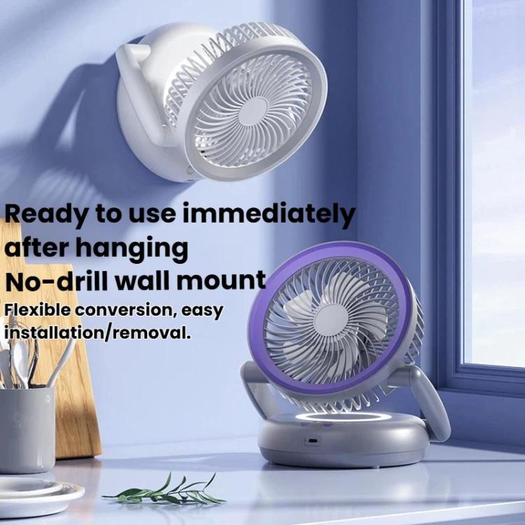 Foldable Air Circulator Fan With Battery Indicator Household Desktop & Wall-Mounted Fan With LED Light(Grey Purple) | Bowlift