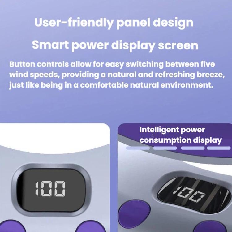 Foldable Air Circulator Fan With Battery Indicator Household Desktop & Wall-Mounted Fan With LED Light(Grey Purple) | Bowlift