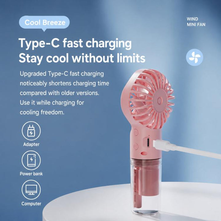 Handheld Misting Fan Portable Water Spray Fan Type-C Rechargeable Mini Personal Face Mister Fan(F3 White) | Bowlift