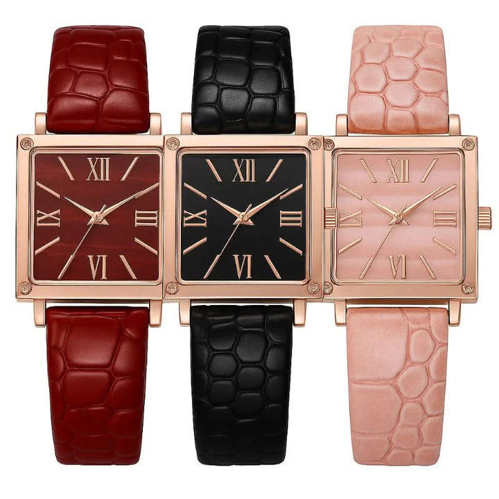 BowLift | Square Watch with Natural Wood Pattern Dial
