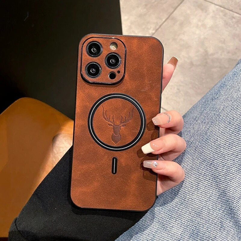 BowLift | Luxury Deer Leather Apple iPhone Case | Magnetic Phone Case, Wireless Case, MagSafe, Wireless Charging, Protective Case, Cover for iPhone 15, 14, 13 Pro Max Plus