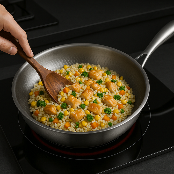 BowLift | Titan Premium Frying Pan – Non-Coated Hammered Titanium Pan for All Hobs Including Induction