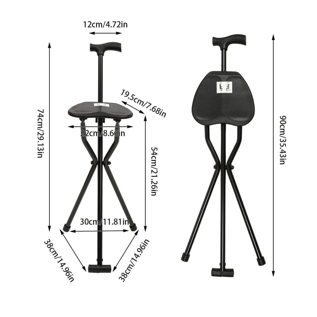 BowLift | Foldable Walking Stick with Integrated Seat | Lightweight Aluminum Alloy Mobility Aid | 113kg Load Capacity | Non-Slip TPR Ergonomic Handle | 3-Leg Tripod Stability