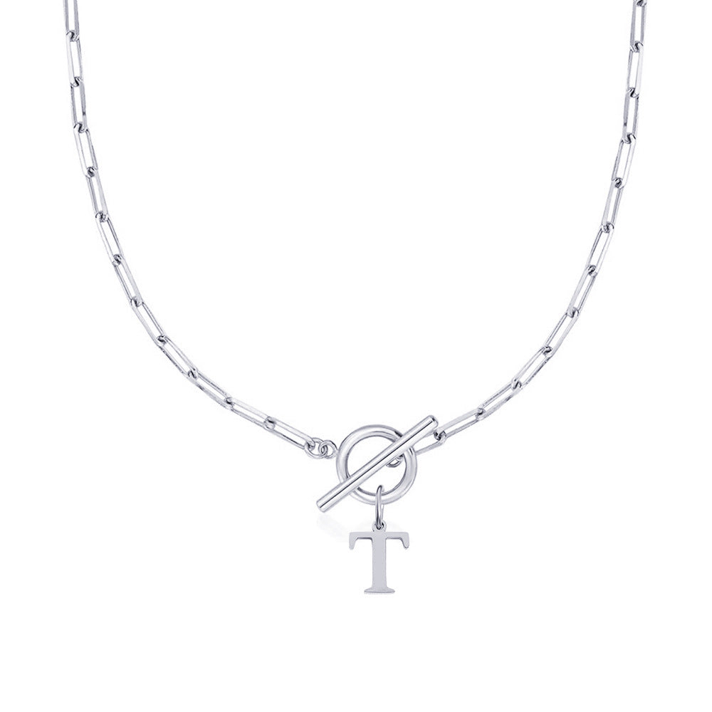 BowLift | Paperclip Letter Initial Circle Lock Clasp Necklace