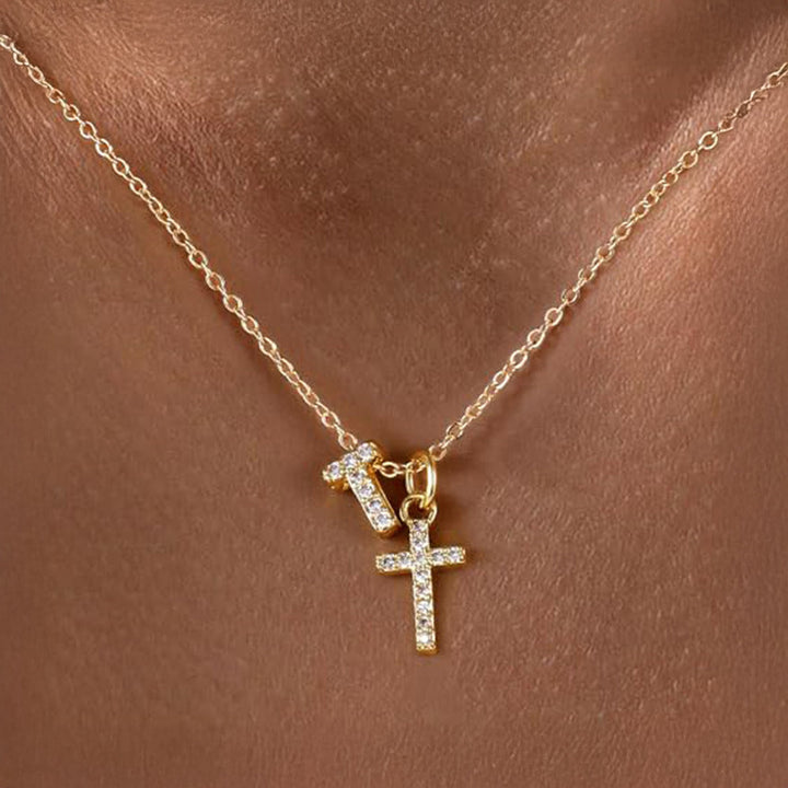 BowLift | Dainty Diamond Initial & Cross Necklace