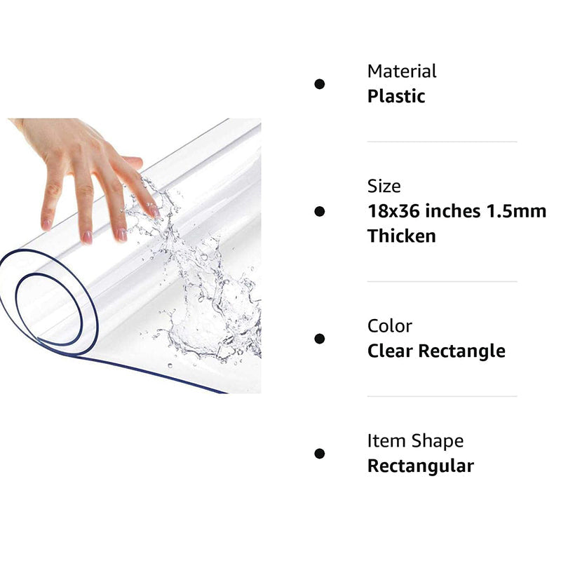 BowLift | 18X36 Inches 1.5mm Thicken Custom Clear Plastic Desktop Table Protector PVC Wipeable Furniture Kitchen Countertop Pad for Dining Living Room Coffee Mat
