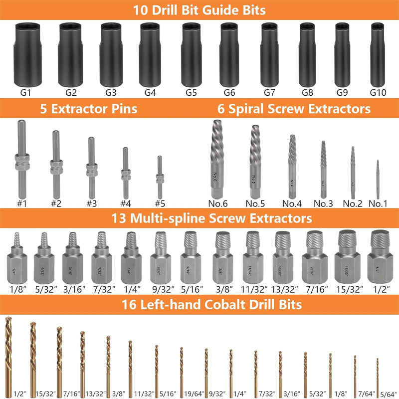 BowLift | Tap Extractors  55 Pieces Easy Out Bolt Extractor Set for Removing Stripped Screws Studs Fittings and Lugs Extraction