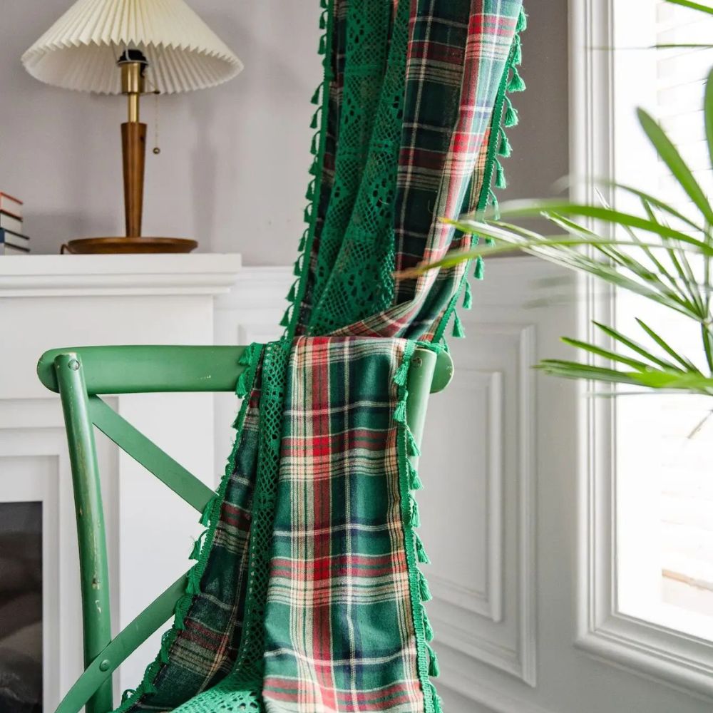 BowLift | Tartan Crochet Lace Tassel Curtain
