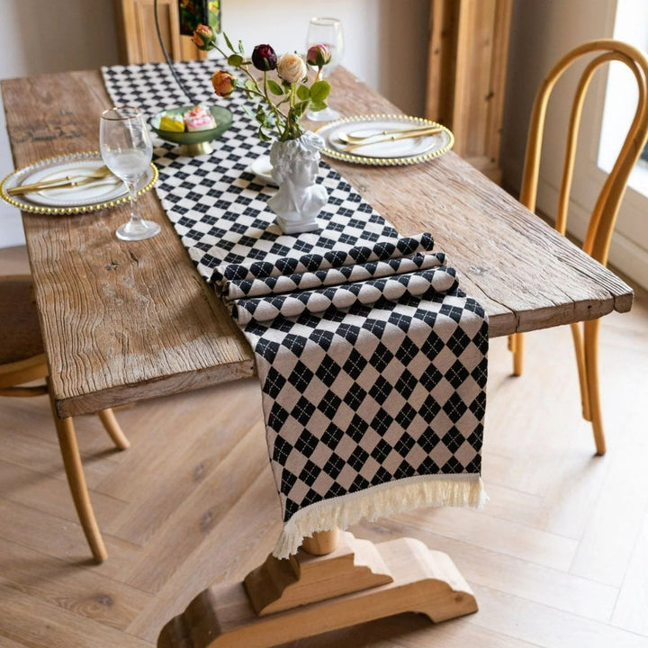 BowLift | Tasseled Diamond Checkered Table Runner